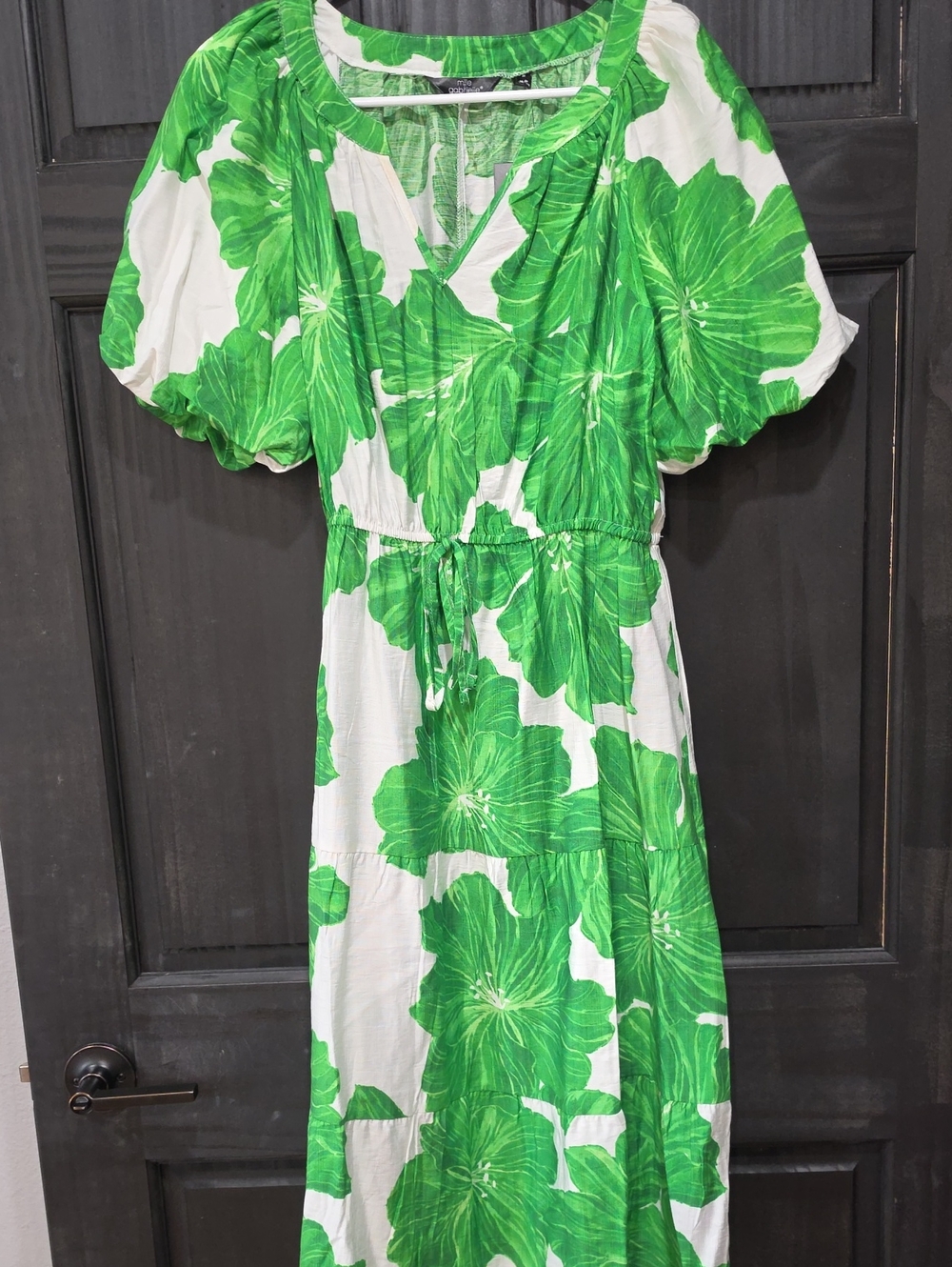 Mlle Gabrielle White Maxi Dress with Green Floral Print
